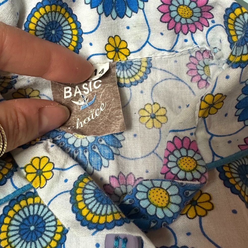 Vintage Baby/Toddler Blue Yellow Pink Flower Button Down Pants Set Retro - Picture 14 of 14